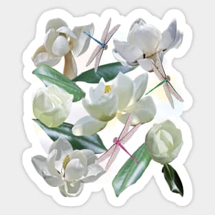 Magnolias and Dragonflies (Dark Clouds) Sticker